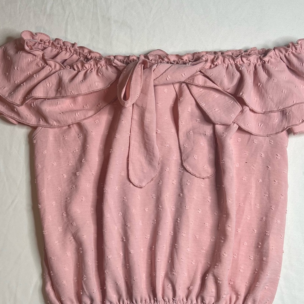 Pink Off-Shoulder Ruffle Top - Picture 2 of 4